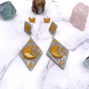 Blue Celestial Moon Polymer Clay earrings